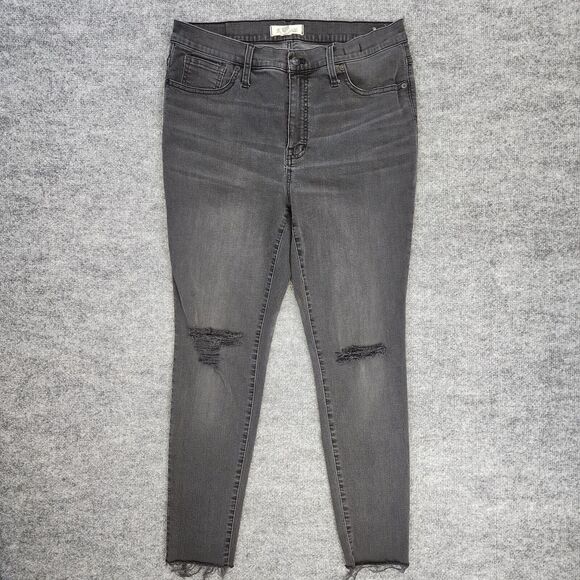 Madewell Jeans Womens 32 Black Sea 9" Mid-Rise Skinny Distressed Casual Stretch - Picture 1 of 16